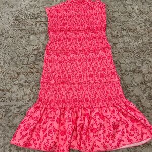 Vibrant Pink strapless Floral Dress